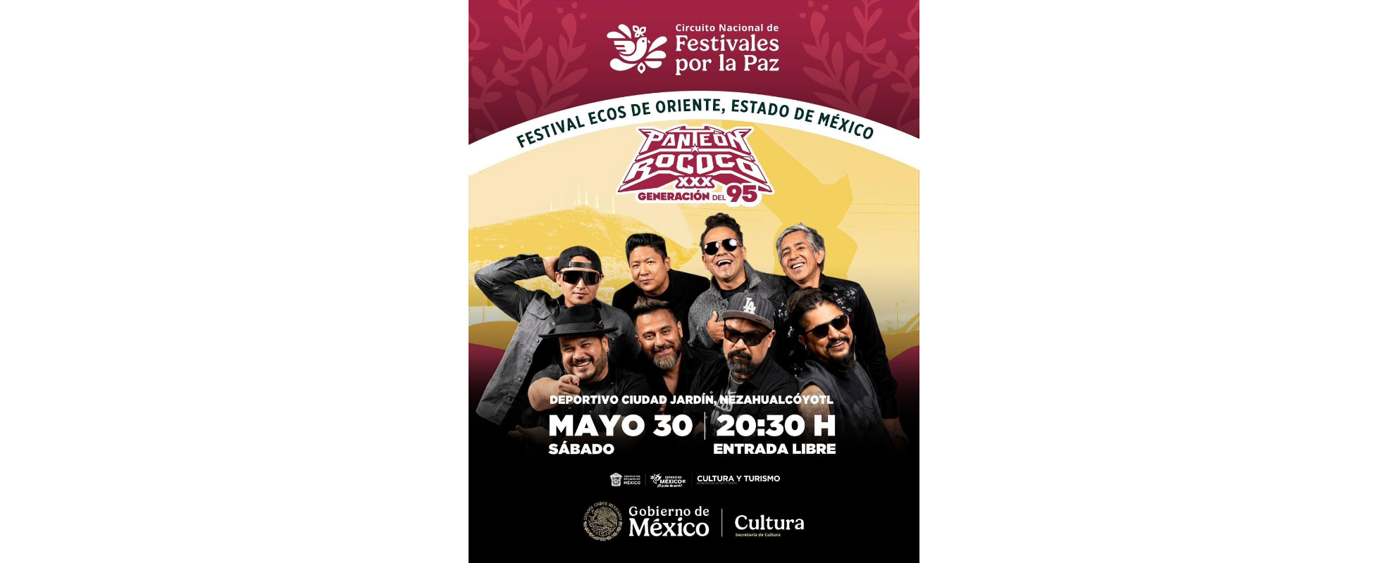 El Circuito Nacional de Festivales por la Paz llevará a Panteón Rococó a Nezahualcóyotl