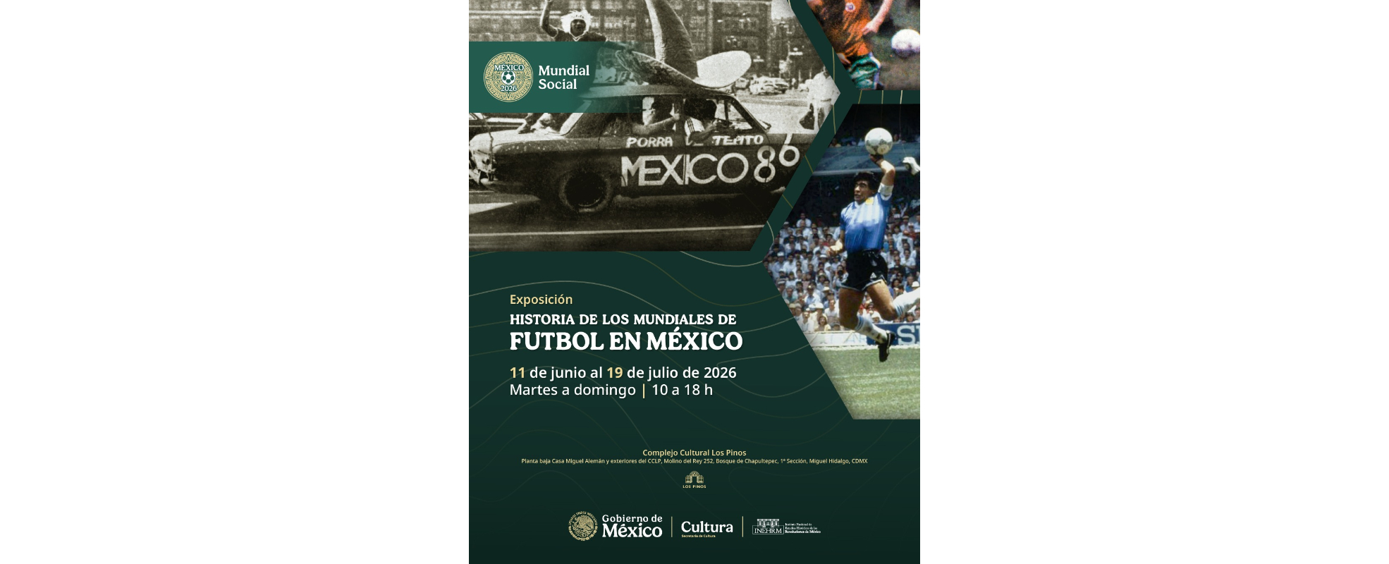 "Historia de los Mundiales de Futbol en México" llega a Complejo Cultural Los Pinos con imágenes y memorias del futbol en el país