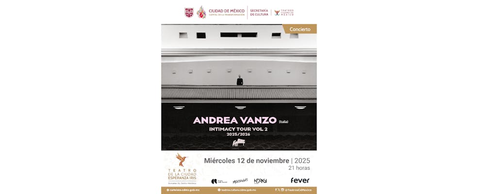Andrea Vanzo se presentará en el Teatro Esperanza Iris el 12 de noviembre