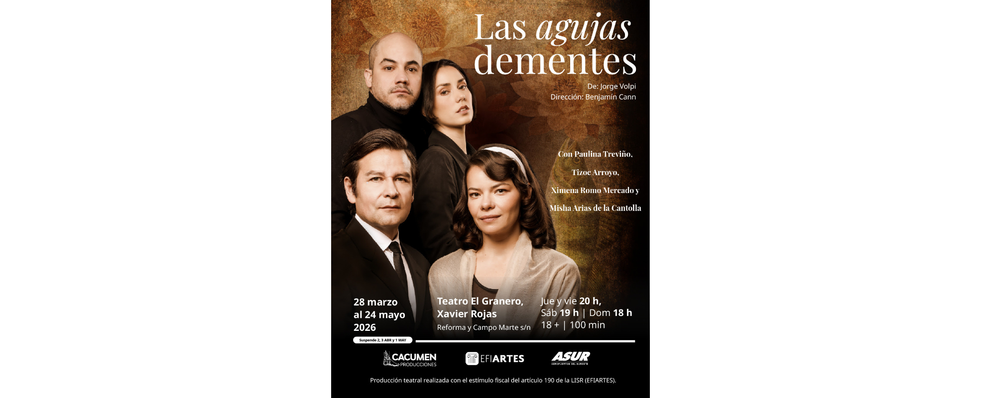 Las agujas dementes, de Jorge Volpi, llega al Teatro El Granero Xavier Rojas